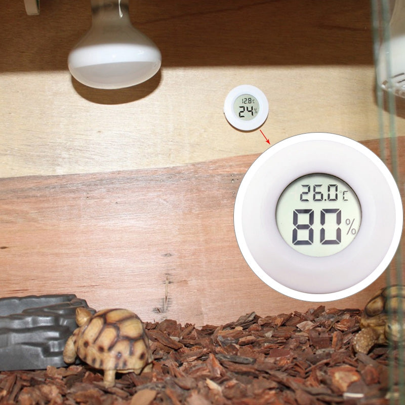 ELECTROPRIME Digital Round Shaped Reptile Box Centigrade Thermometer & Hygrometer with Screen Display (White)