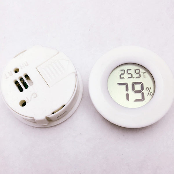 ELECTROPRIME Digital Round Shaped Reptile Box Centigrade Thermometer & Hygrometer with Screen Display (White)