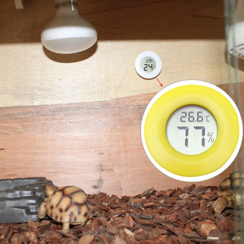 ELECTROPRIME Digital Round Shaped Reptile Box Centigrade Thermometer & Hygrometer with Screen Display (Yellow)