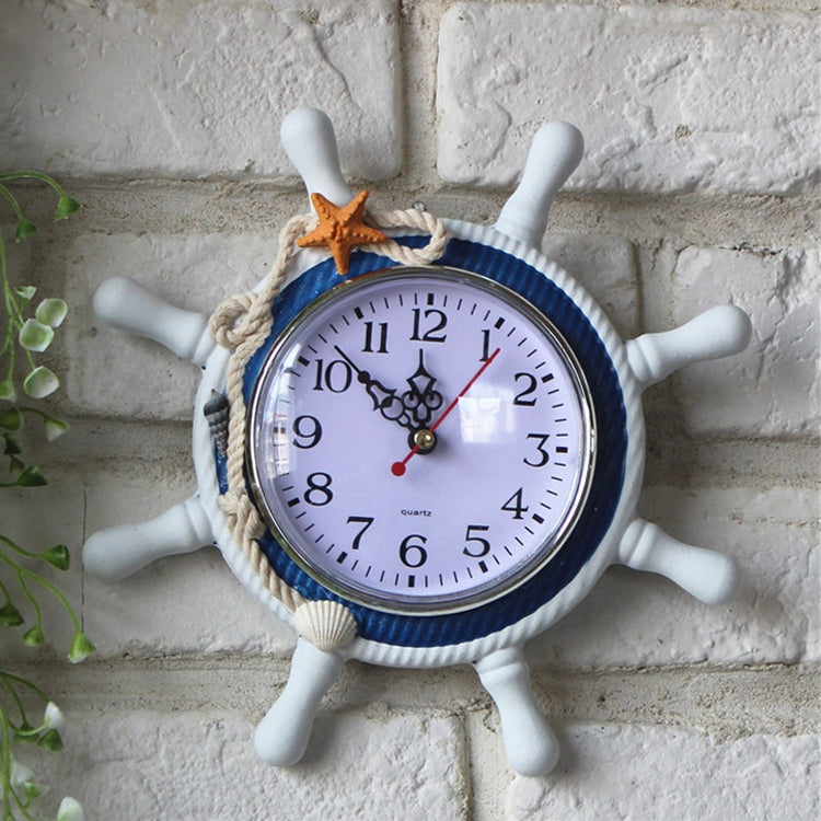ELECTROPRIME Wooden Helmsman Ship Wheel Shape Decorative Living Room Wall Clock, Size: 22*22*2.5cm