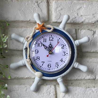 ELECTROPRIME Wooden Helmsman Ship Wheel Shape Decorative Living Room Wall Clock, Size: 22*22*2.5cm