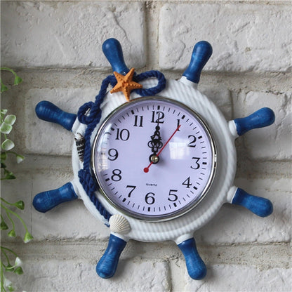 ELECTROPRIME Wooden Helmsman Ship Wheel Shape Decorative Living Room Wall Clock, Size: 22*22*2.5cm