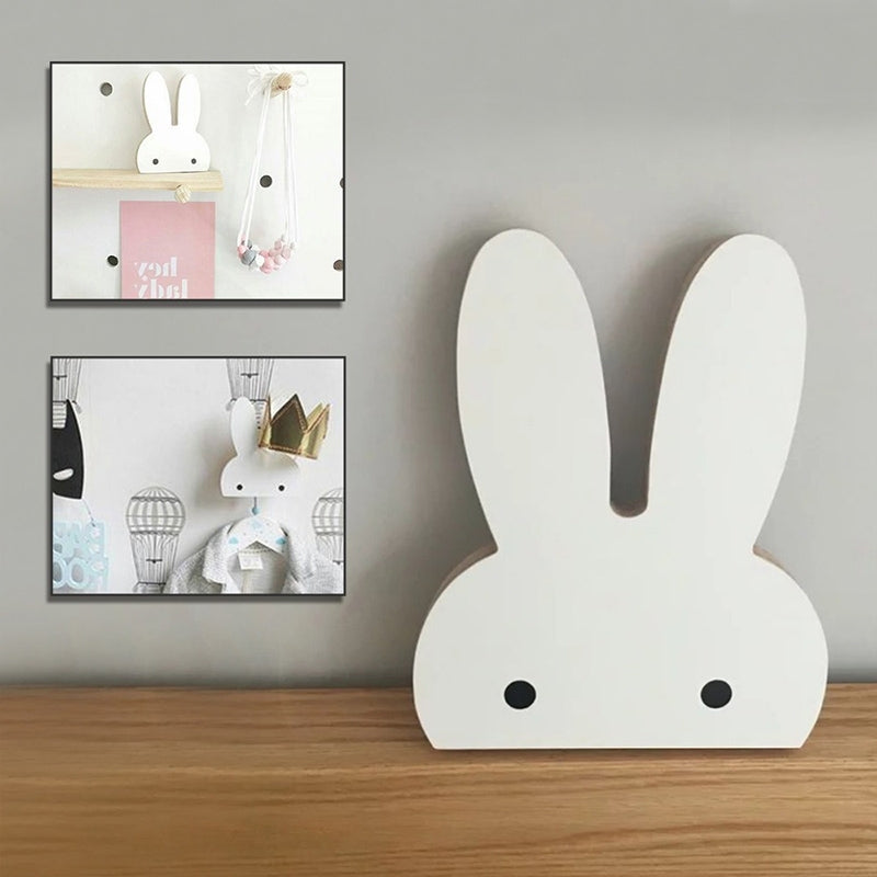 ELECTROPRIME Creative Design Wooden Rabbit Wall Hanger Hook for Home Office, Max Load Weight: 2kg(White)