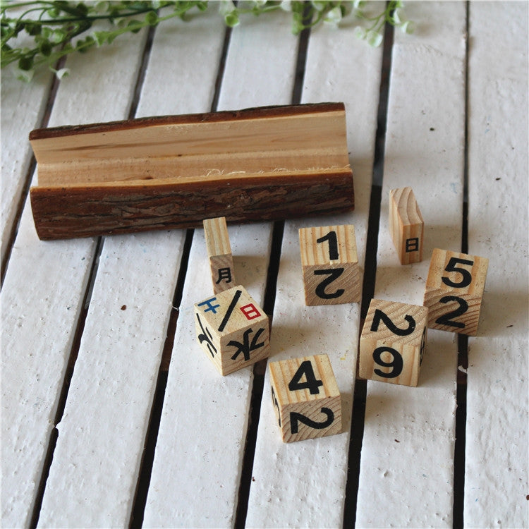 ELECTROPRIME 2 PCS Creative Wooden Cubes Perpetual Calendar Desk Decorations, Size: 12*5.5*4.5cm
