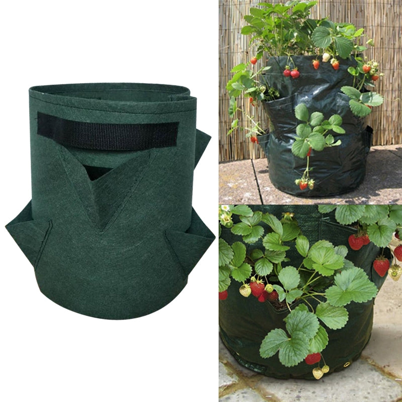 ELECTROPRIME 3 Pockets 18L / 5 Gallon Non-woven Felt Strawberry Planting Bag, Size: 23X28cm(Green)