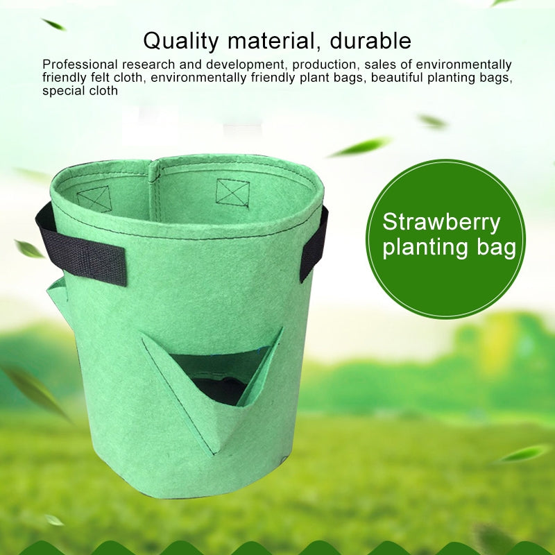 ELECTROPRIME 3 Pockets 18L / 5 Gallon Non-woven Felt Strawberry Planting Bag, Size: 23X28cm(Green)