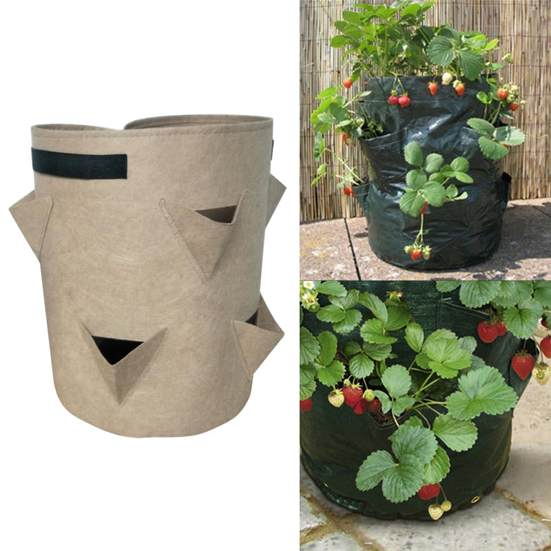 ELECTROPRIME 3 Pockets 18L / 5 Gallon Non-woven Felt Strawberry Planting Bag, Size: 23X28cm(Brown)