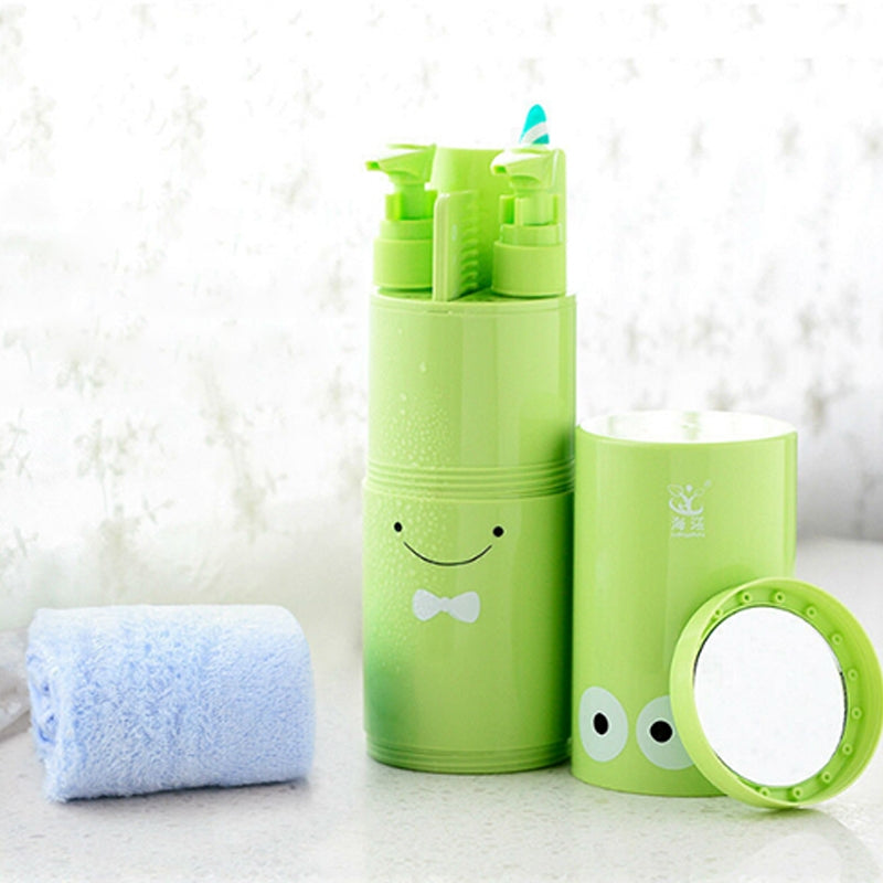 ELECTROPRIME Creative 7 in 1 Portable Gargle Cup Shampoo Sub-Bottle Towel Toothbrush Comb Make-up Mirror Travel Wash Kits, Affordable Sets(Green)