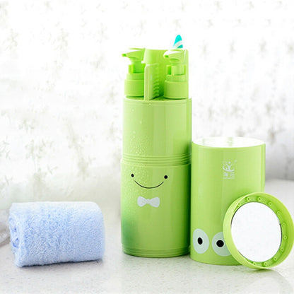 ELECTROPRIME Creative 7 in 1 Portable Gargle Cup Shampoo Sub-Bottle Towel Toothbrush Comb Make-up Mirror Travel Wash Kits, Affordable Sets(Green)
