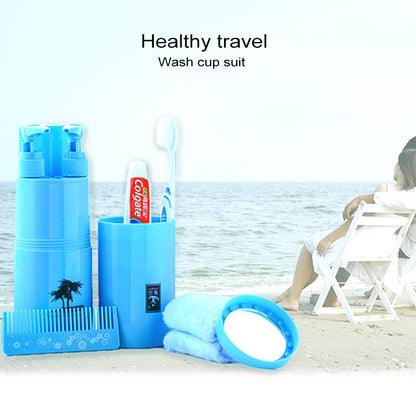 ELECTROPRIME Creative 7 in 1 Portable Gargle Cup Shampoo Sub-Bottle Towel Toothbrush Comb Make-up Mirror Travel Wash Kits, Affordable Sets(Green)