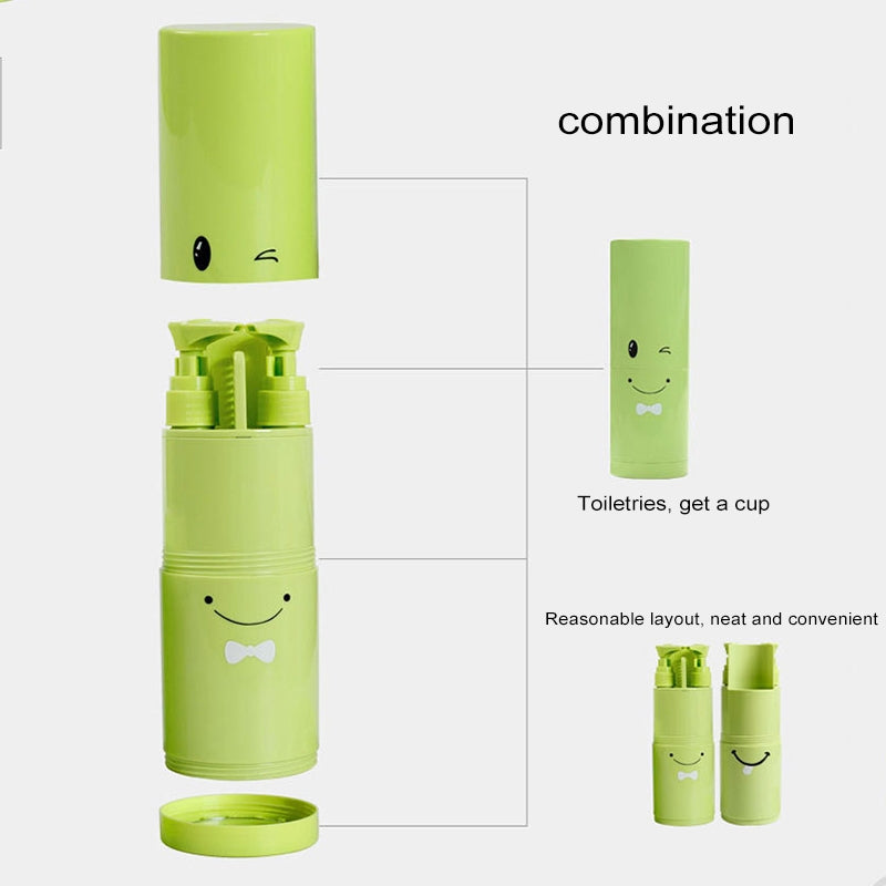 ELECTROPRIME Creative 7 in 1 Portable Gargle Cup Shampoo Sub-Bottle Towel Toothbrush Comb Make-up Mirror Travel Wash Kits, Affordable Sets(Green)