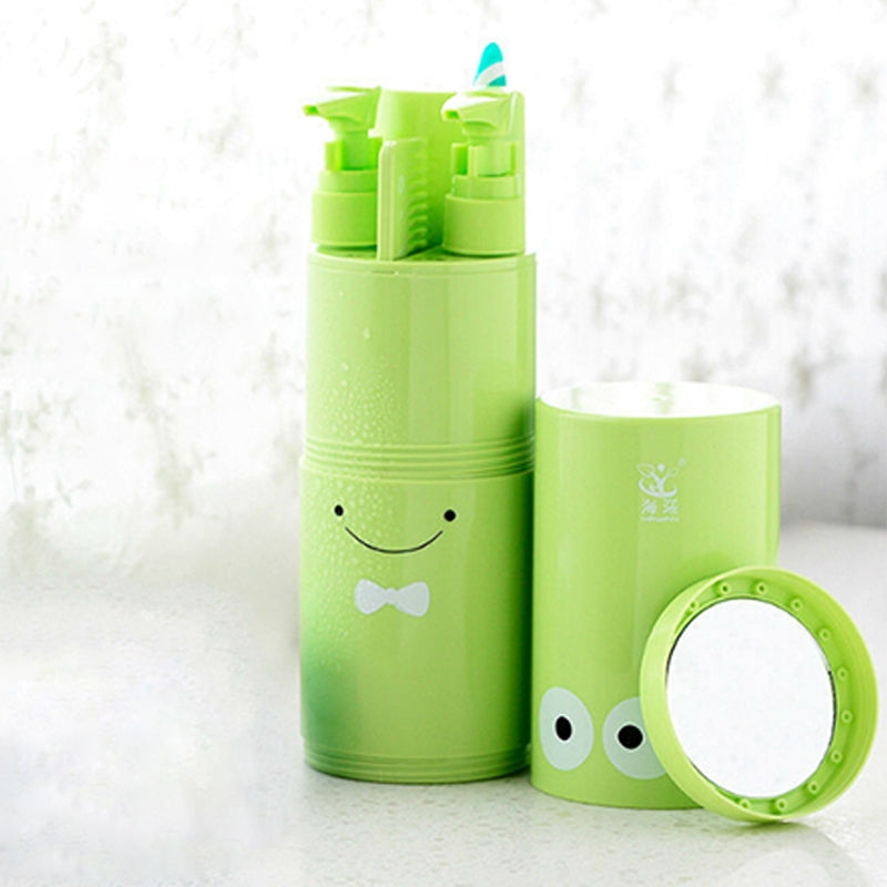 ELECTROPRIME Creative 5 in 1 Portable Gargle Cup Shampoo Sub-Bottle Comb Make-up Mirror Travel Wash Kits, Standard Sets(Green)