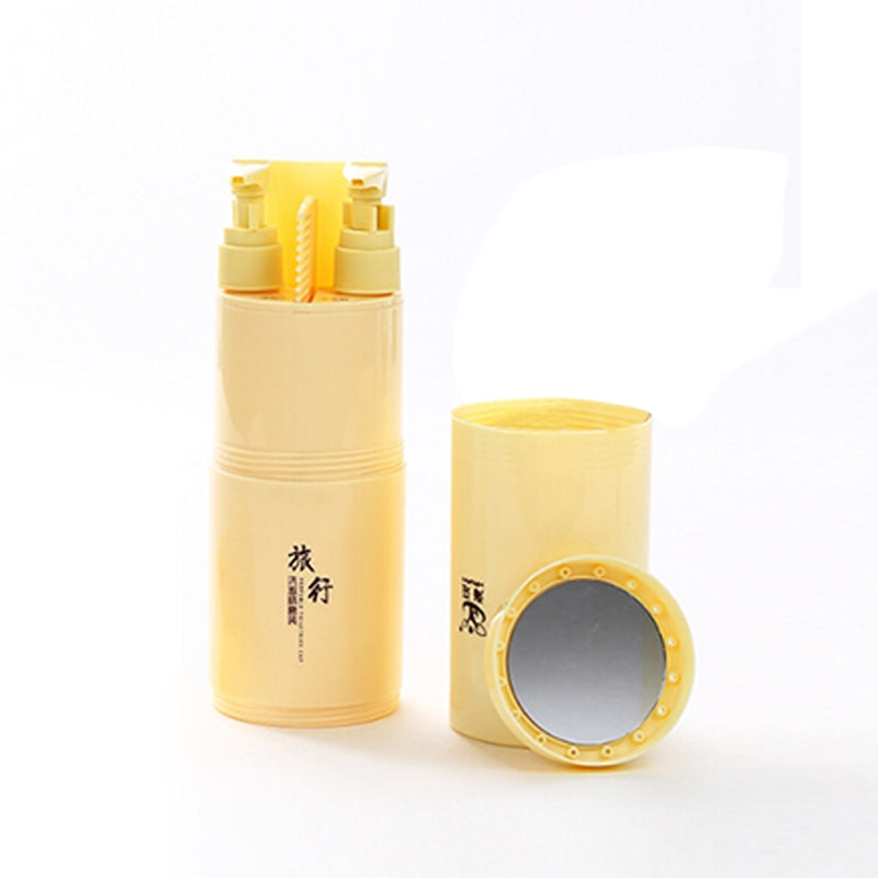 ELECTROPRIME Creative 5 in 1 Portable Gargle Cup Shampoo Sub-Bottle Comb Make-up Mirror Travel Wash Kits, Standard Sets(Khaki)