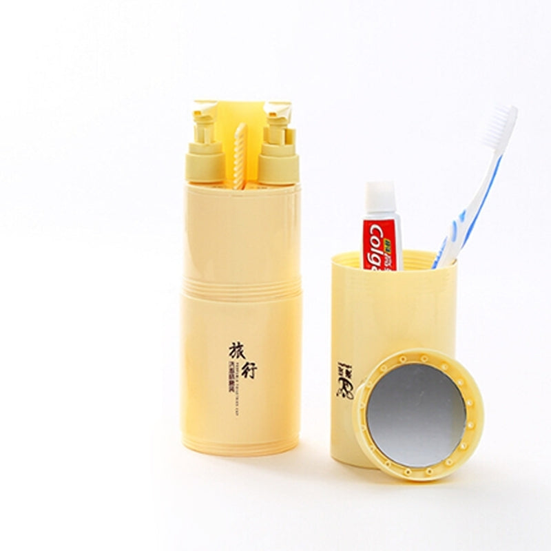 ELECTROPRIME Creative 5 in 1 Portable Gargle Cup Shampoo Sub-Bottle Comb Make-up Mirror Travel Wash Kits, Standard Sets(Khaki)