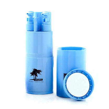 ELECTROPRIME Creative 5 in 1 Portable Gargle Cup Shampoo Sub-Bottle Comb Make-up Mirror Travel Wash Kits, Standard Sets(Blue)