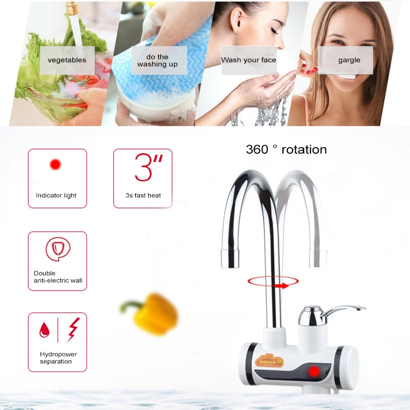 ELECTROPRIME 3s Fast Heat Electrothermal Rotatable Faucet Water Tap with Indicator Light, 220V, Size: L