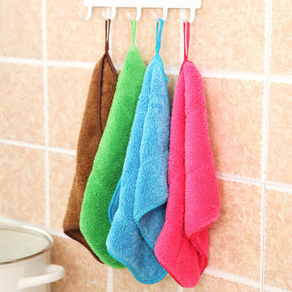 ELECTROPRIME Bamboo Fiber Washing Dish Towel Kitchen Cleaning Cloth Double-Sided Scouring Cloth Water Absorption Non-Stick Oil,Can Hang,Random Color Delivery