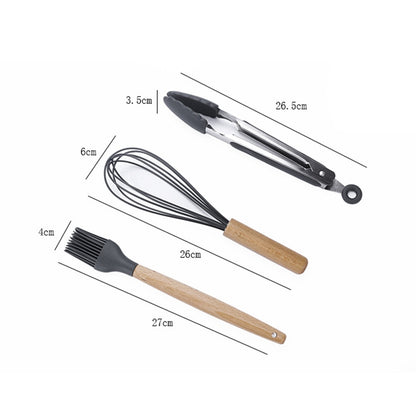 ELECTROPRIME kn082 9 in 1 Wooden Handle Silicone Kitchen Tool Set with Storage Bucket(Pink)