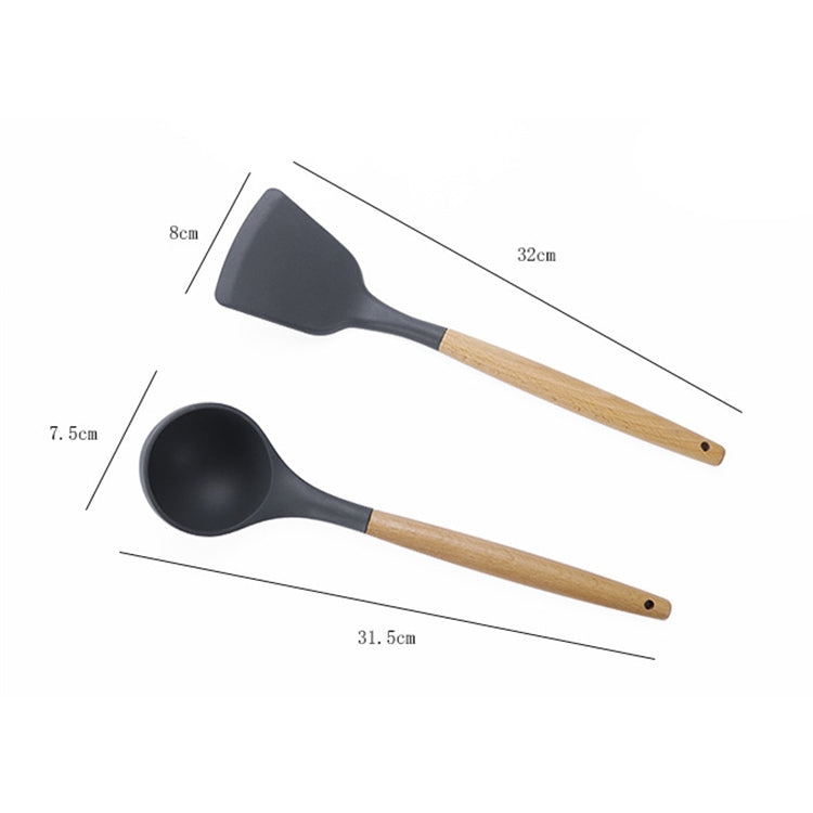 ELECTROPRIME kn082 9 in 1 Wooden Handle Silicone Kitchen Tool Set with Storage Bucket(Pink)