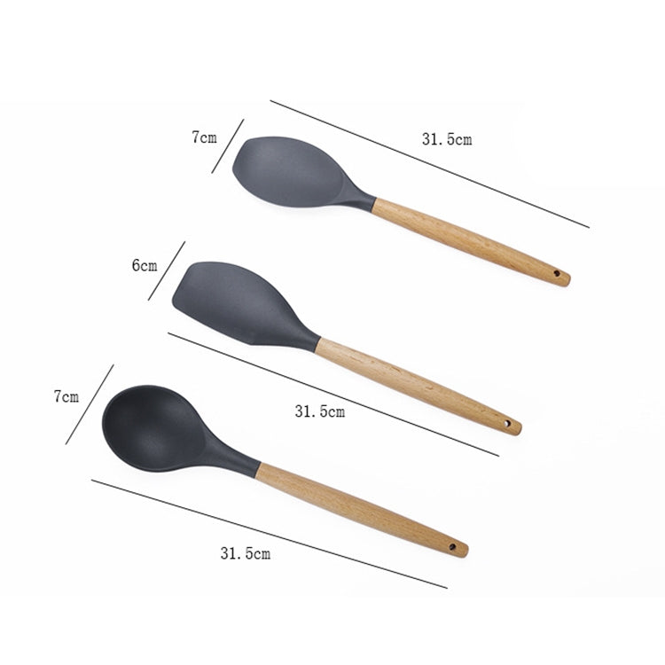 ELECTROPRIME kn082 9 in 1 Wooden Handle Silicone Kitchen Tool Set with Storage Bucket(Green)