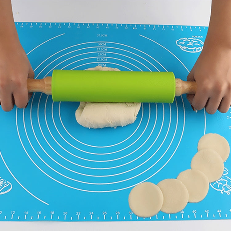 ELECTROPRIME kn055 Solid Wooden Handle Silicone Rolling Pin Non-stick Food Dumpling Stick, Length: 23cm, Random Color Delivery