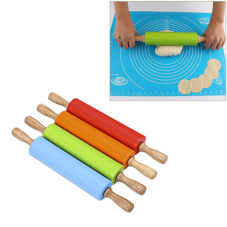 ELECTROPRIME kn055 Solid Wooden Handle Silicone Rolling Pin Non-stick Food Dumpling Stick, Length: 29cm, Random Color Delivery
