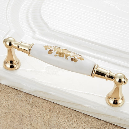 ELECTROPRIME 5027-128 Gold Imitated Zinc Alloy Ceramic Handle for Cabinet Wardrobe Drawer Door, Hole Spacing: 128mm