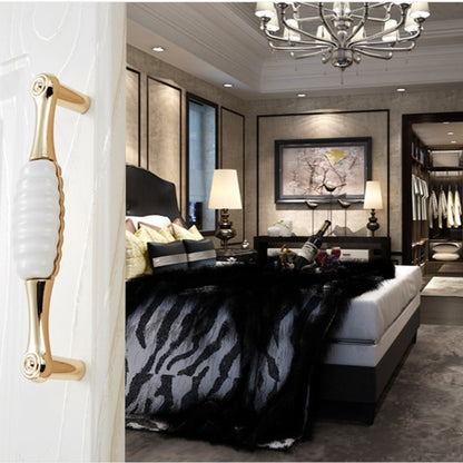 ELECTROPRIME 5027-128 Gold Imitated Zinc Alloy Ceramic Handle for Cabinet Wardrobe Drawer Door, Hole Spacing: 128mm