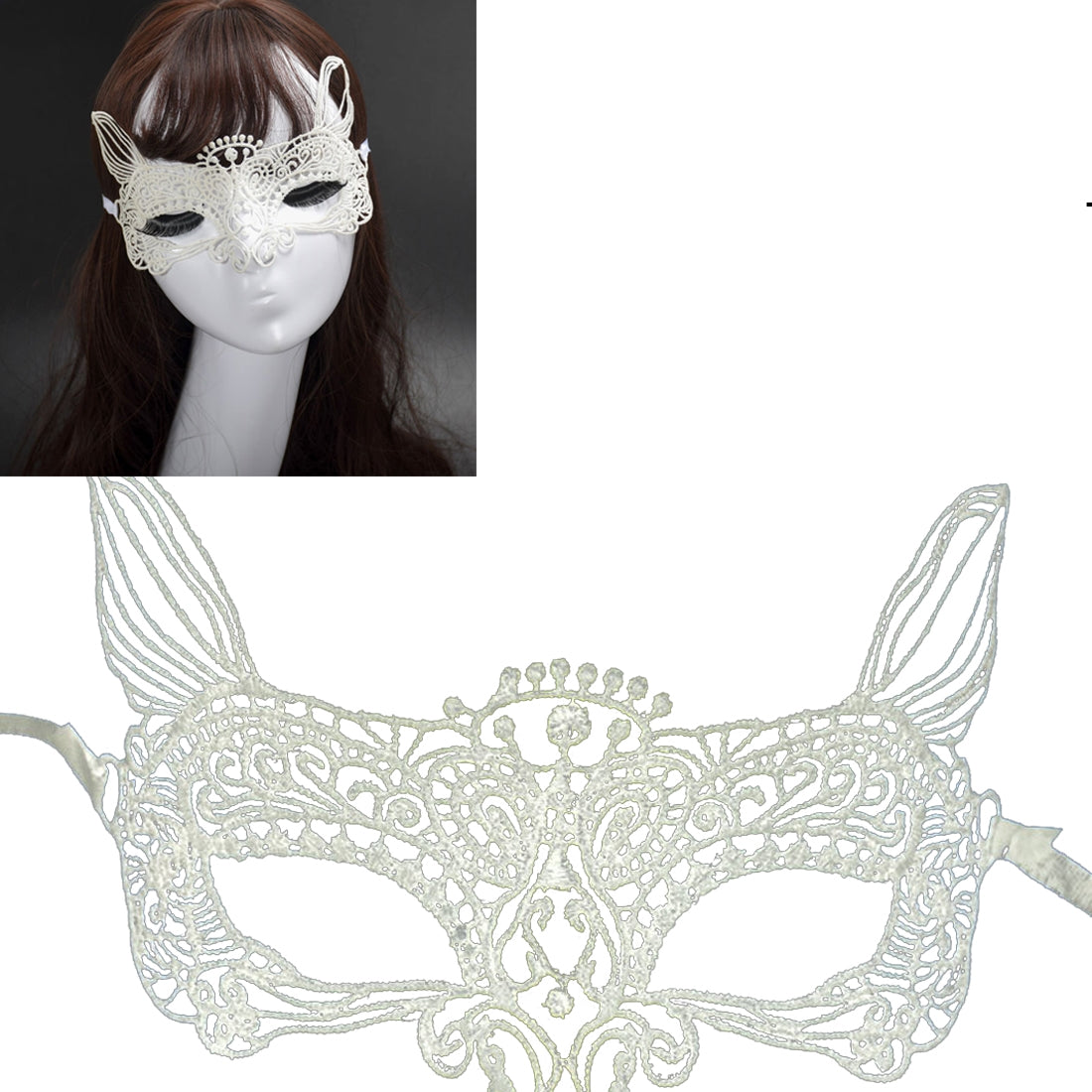 ELECTROPRIME Halloween Masquerade Party Dance  Sexy Lady Lace Cat King Mask(White)