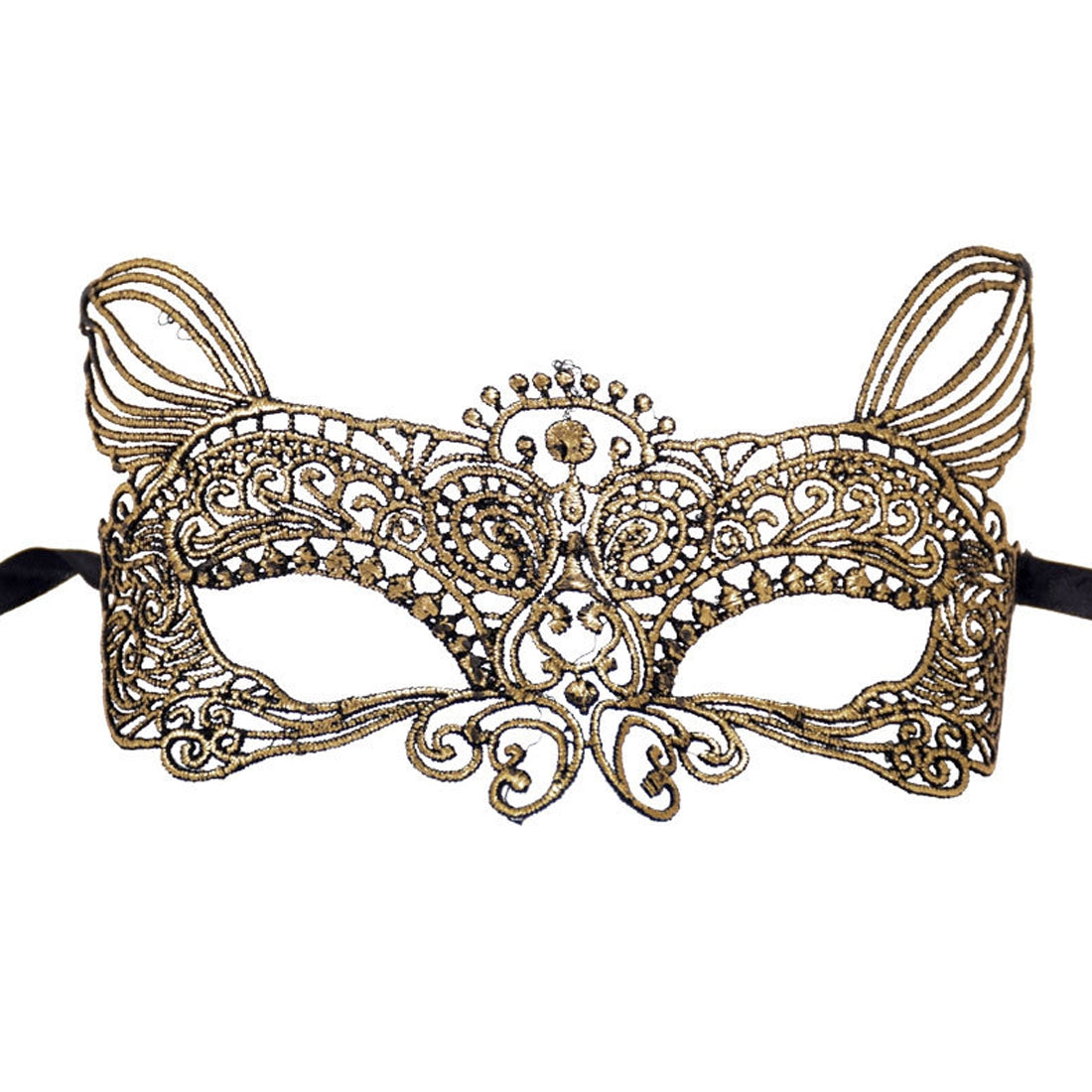 ELECTROPRIME Halloween Masquerade Party Dance Sexy Lady Bronzing Lace Cat King Mask(Gold)
