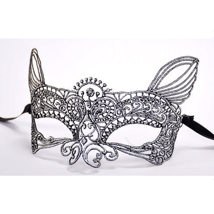ELECTROPRIME Halloween Masquerade Party Dance Sexy Lady Bronzing Lace Cat King Mask(Silver)
