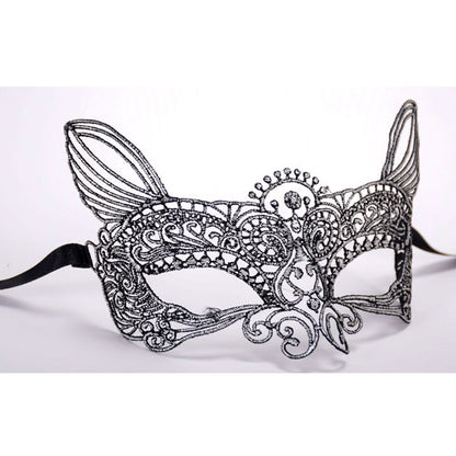 ELECTROPRIME Halloween Masquerade Party Dance Sexy Lady Bronzing Lace Cat King Mask(Silver)