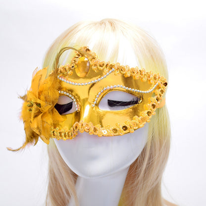 ELECTROPRIME Halloween Masquerade Party Dance Plating Side Flower Feather Venice Princess Mask (Gold)