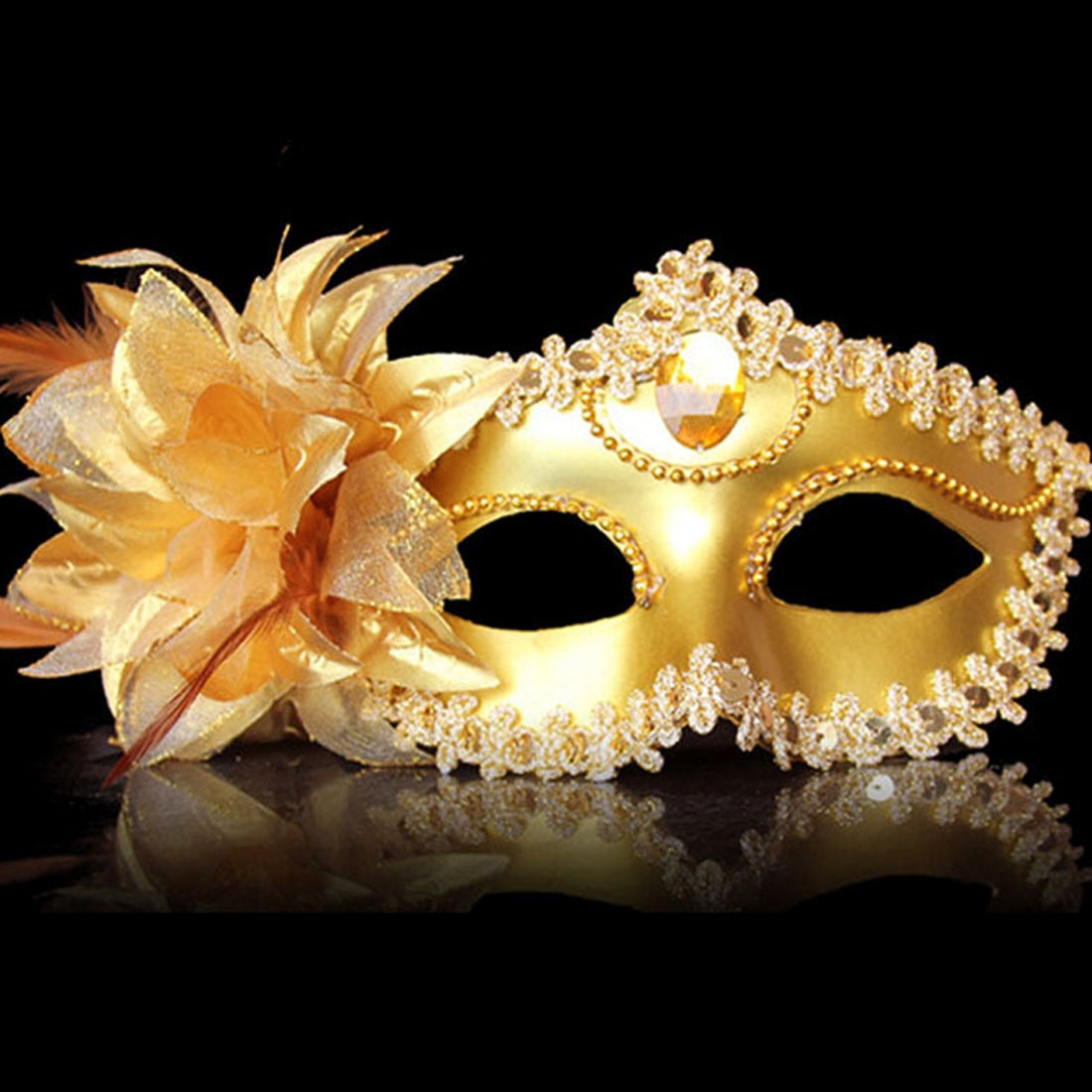 ELECTROPRIME Halloween Masquerade Party Dance Plating Side Flower Feather Venice Princess Mask (Gold)