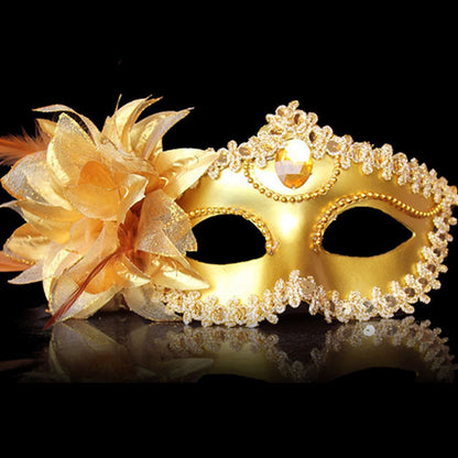 ELECTROPRIME Halloween Masquerade Party Dance Plating Side Flower Feather Venice Princess Mask (Gold)