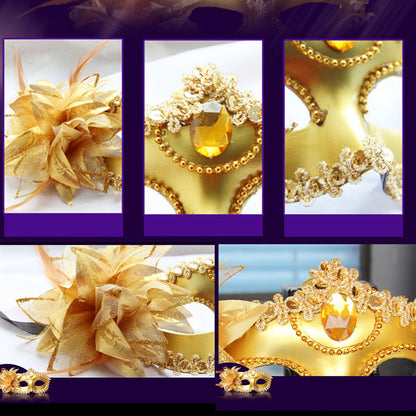 ELECTROPRIME Halloween Masquerade Party Dance Plating Side Flower Feather Venice Princess Mask (Gold)