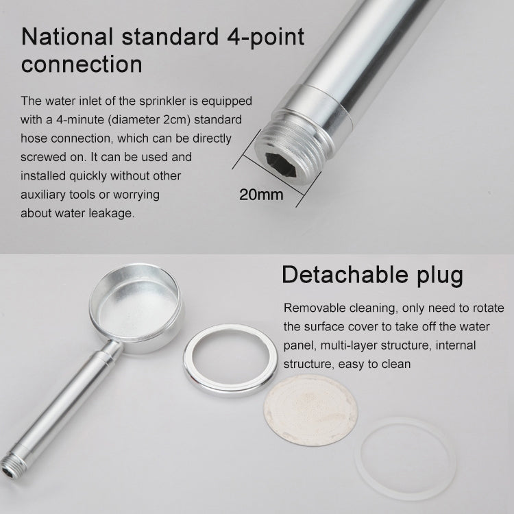 ELECTROPRIME Space Aluminum Round Shape High Pressure Handheld Shower Head Water Saving Bathroom Accessories, Size: 23 x 8.2 x 2cm(Silver)