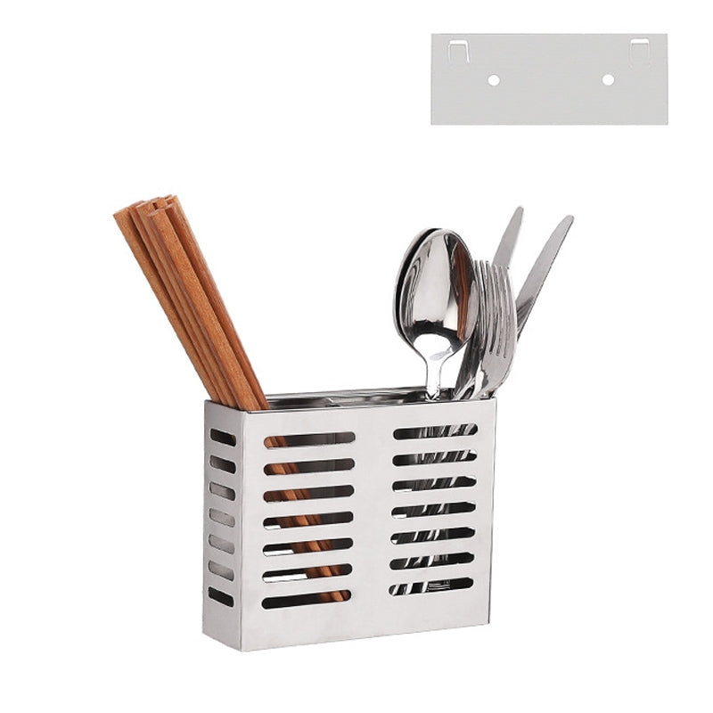 ELECTROPRIME 304 Stainless Steel Wall-mounted Kitchen Rack Hanging Knife Holder Double Cage Chopsticks Canister