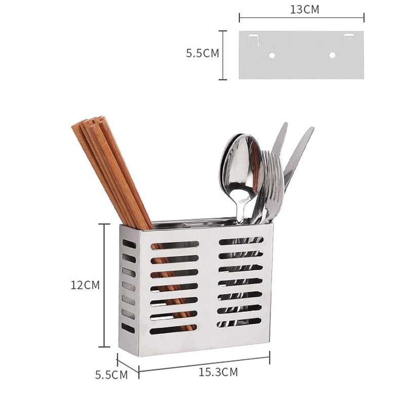 ELECTROPRIME 304 Stainless Steel Wall-mounted Kitchen Rack Hanging Knife Holder Double Cage Chopsticks Canister