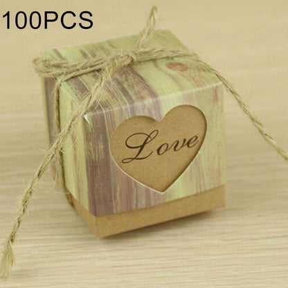 ELECTROPRIME 100 PCS Wedding Wood Grain LOVE Heart-shaped Pattern Hollowed-out Kraft Paper Sugar Box, Size: 5*5*5cm