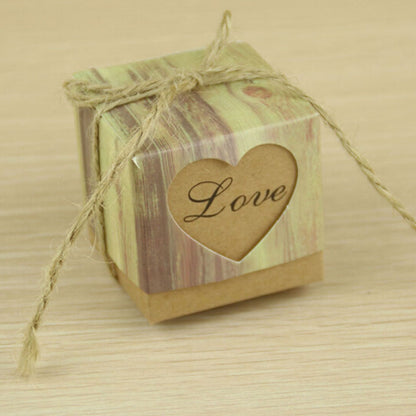 ELECTROPRIME 100 PCS Wedding Wood Grain LOVE Heart-shaped Pattern Hollowed-out Kraft Paper Sugar Box, Size: 5*5*5cm