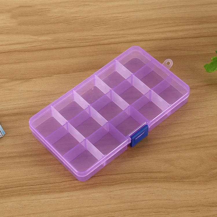 ELECTROPRIME Removable Grid Plastic 15 Slots Box Organizer for Jewelry Earring Fishing Hook Small Accessories(Purple+Blue)