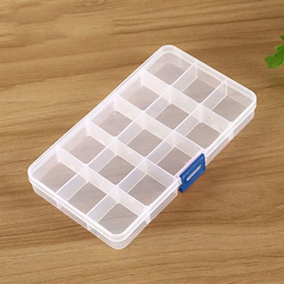 ELECTROPRIME Removable Grid Plastic 15 Slots Box Organizer for Jewelry Earring Fishing Hook Small Accessories(White+Blue)