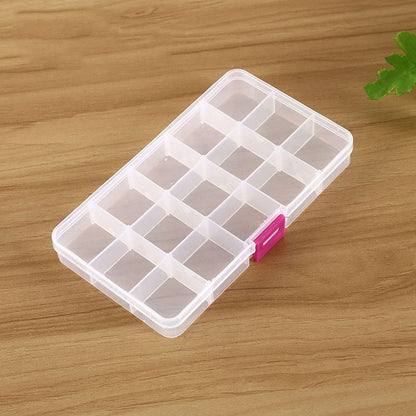 ELECTROPRIME Removable Grid Plastic 15 Slots Box Organizer for Jewelry Earring Fishing Hook Small Accessories(White+Pink)