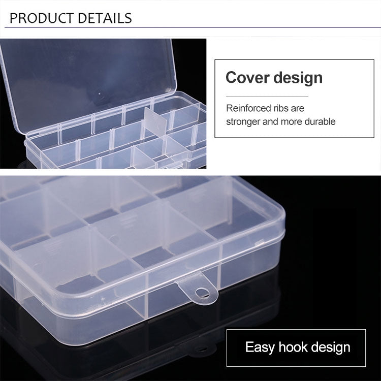ELECTROPRIME Removable Grid Plastic 15 Slots Box Organizer for Jewelry Earring Fishing Hook Small Accessories(White+Pink)