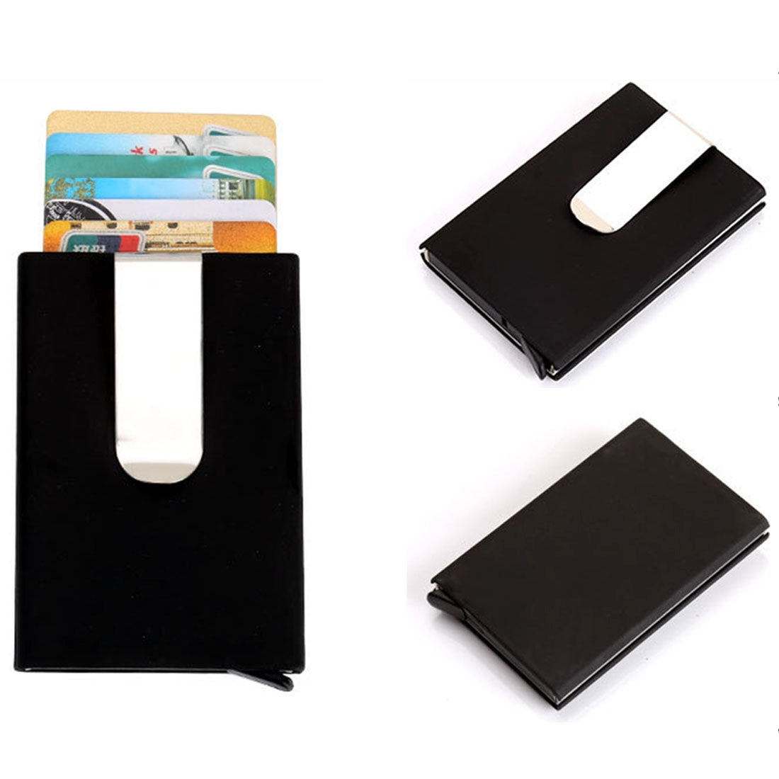 ELECTROPRIME Frosted Antimagnetic Solid Color Credit Card Holder Money Clip Wallet, Size: 10*6.6cm(Black)