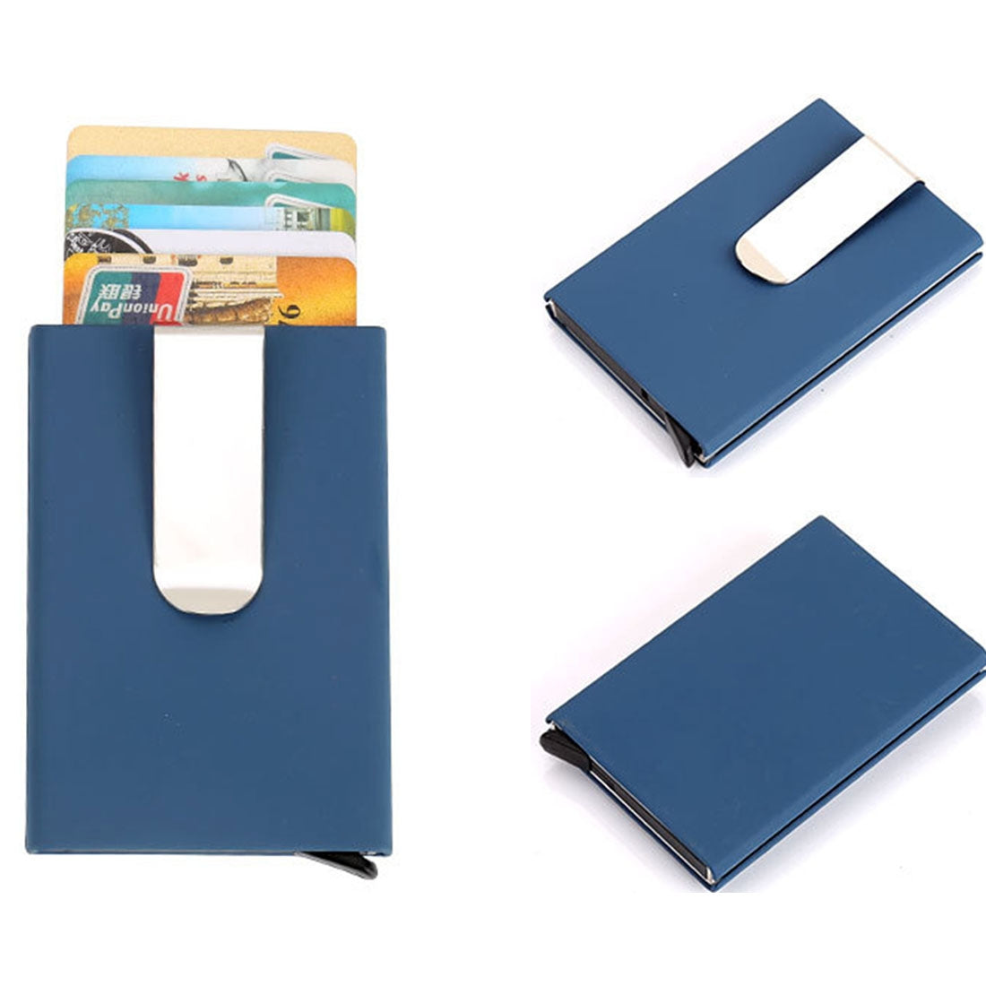 ELECTROPRIME Frosted Antimagnetic Solid Color Credit Card Holder Money Clip Wallet, Size: 10*6.6cm(Blue)