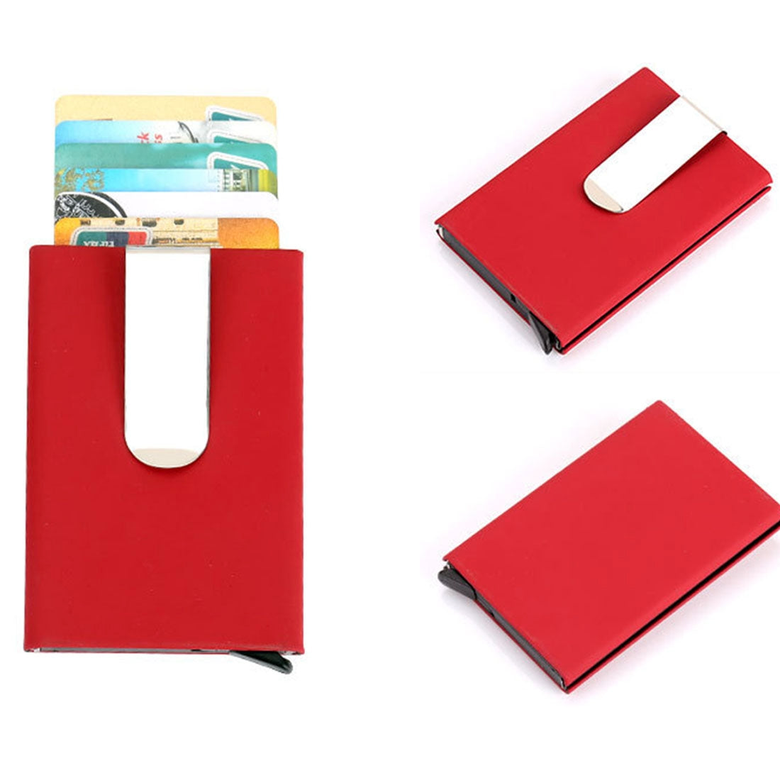 ELECTROPRIME Frosted Antimagnetic Solid Color Credit Card Holder Money Clip Wallet, Size: 10*6.6cm(Red)
