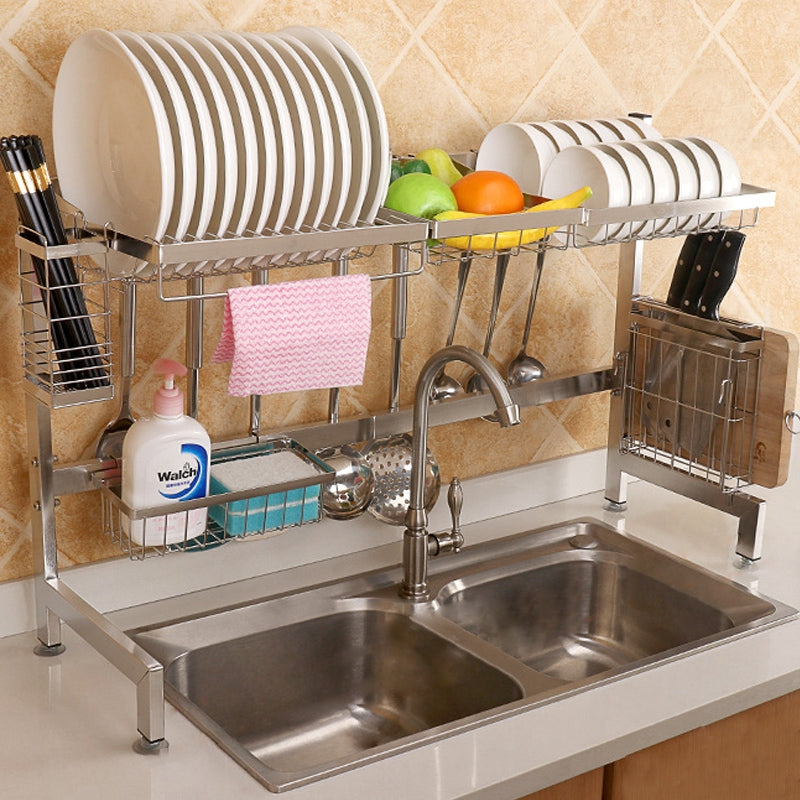 ELECTROPRIME 92cm Stainless Steel Kitchen Bowl Dish Fruit Basket Knife Chopping Block Chopsticks Drain Rack Storage Holder, Deluxe Version