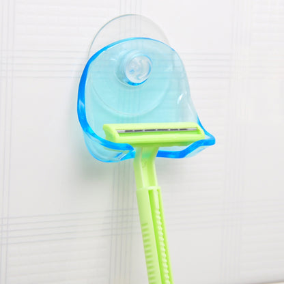 ELECTROPRIME Bathroom Storage Tools Suction Cup Shaving Razor Rack Holder Storage Shaver Rack Wall Hook Hangers Sucker(Clear Blue)